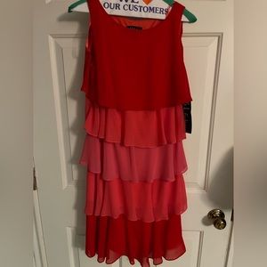 Ombré pink / red ruffle dress